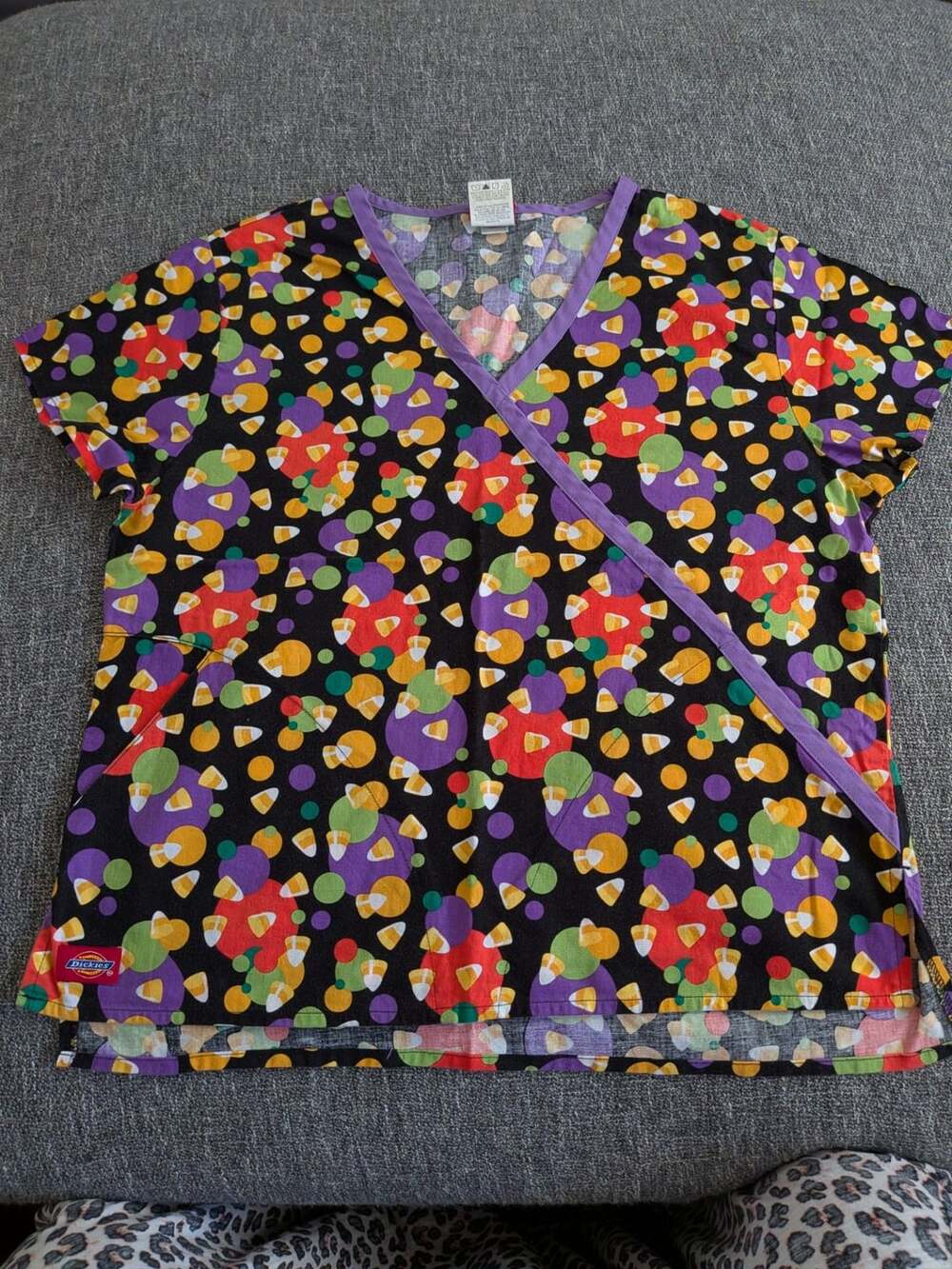 Dickies Halloween Candy Corn Print Mock Wrap Scrub Top Size XS